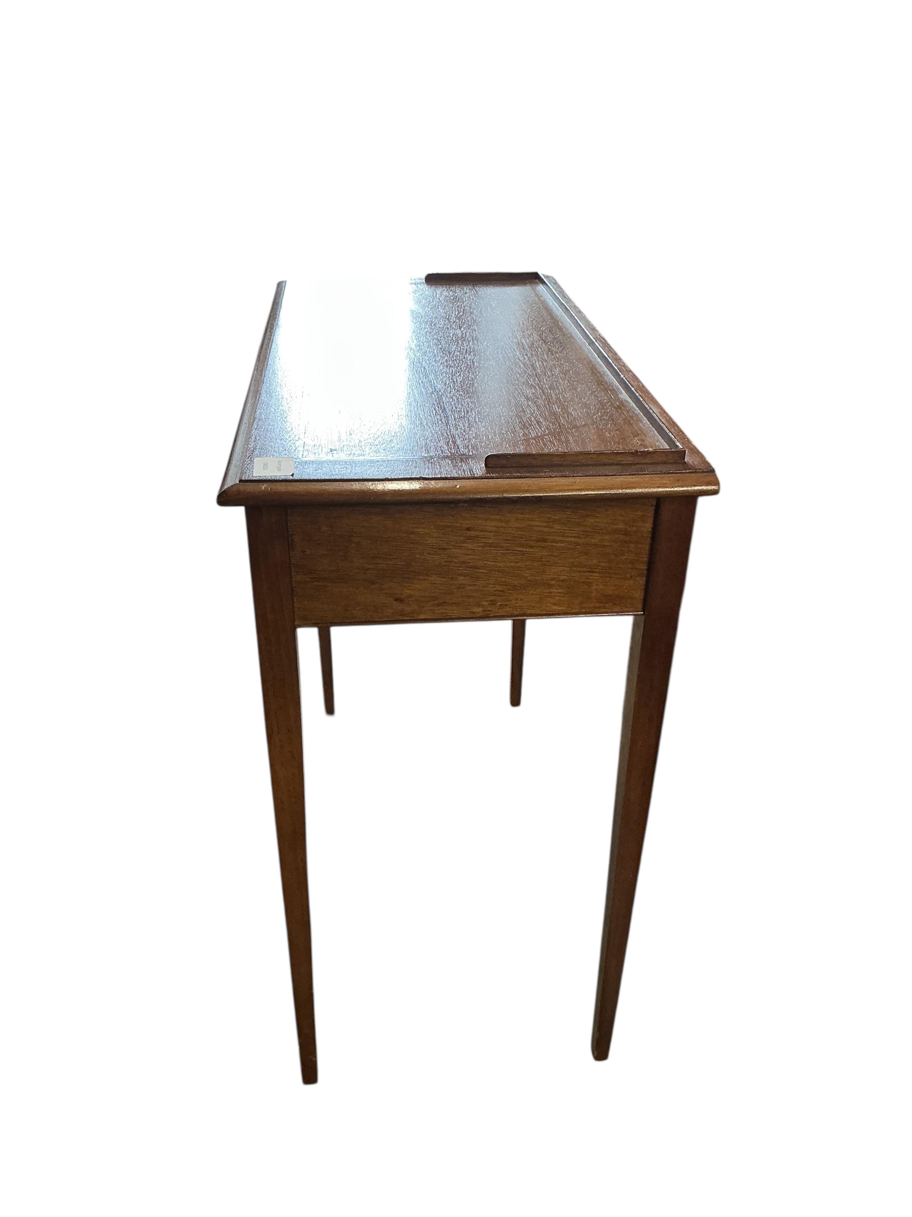 An Edwardian style inlaid mahogany two drawer side table, width 79cm, depth 40cm, height 75cm